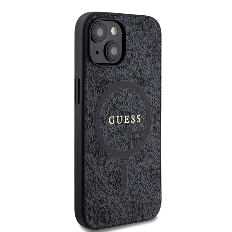 Husa iPhone 15 Guess 4G Ring Classic Logo MagSafe, negru, GUHMP15SG4GFRK