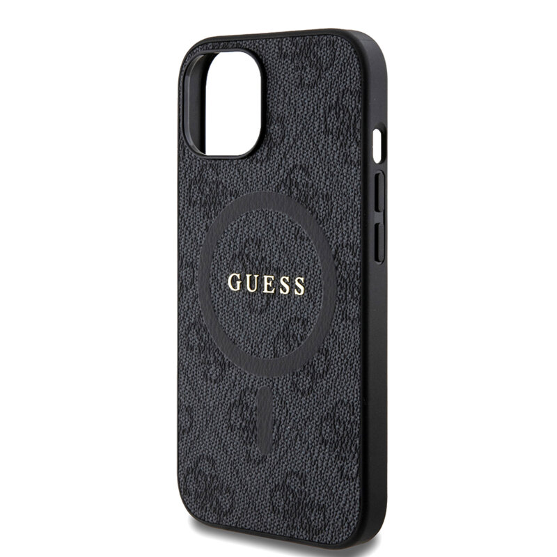Husa iPhone 15 Guess 4G Ring Classic Logo MagSafe, negru, GUHMP15SG4GFRK