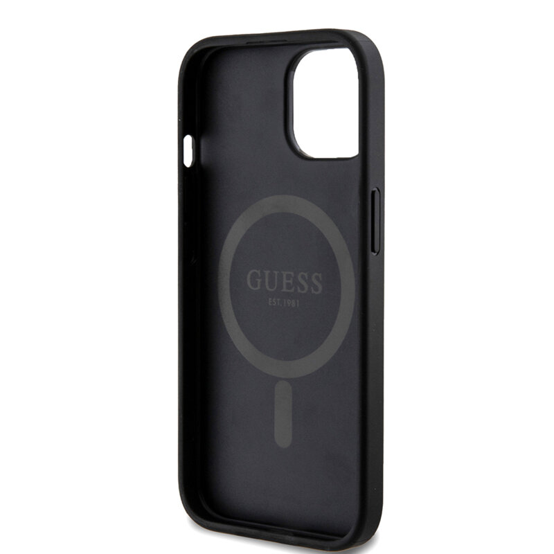 Husa iPhone 15 Guess 4G Ring Classic Logo MagSafe, negru, GUHMP15SG4GFRK