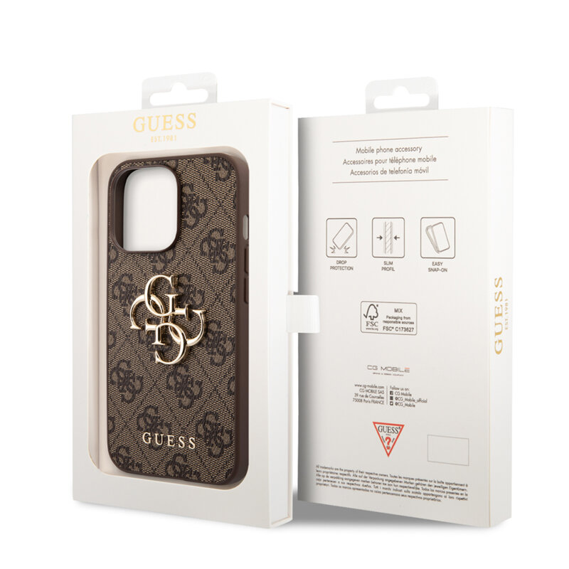 Husa originala Guess iPhone 14 Pro Max Hardcase 4G Big Metal Logo, maro, GUHCP14X4GMGBR