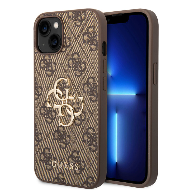 Husa originala Guess iPhone 14 Hardcase 4G Big Metal Logo, maro, GUHCP14S4GMGBR