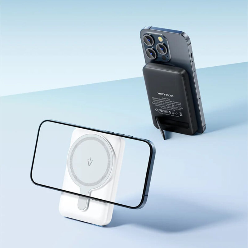 Baterie externa wireless, Type-C, 5000mAh, Vention, FHSP0, roz