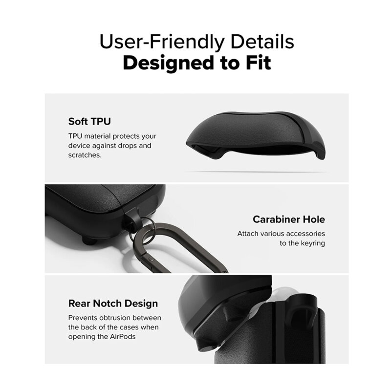 Husa AirPods 4 carabinera Ringke Onyx Magnetic, gri