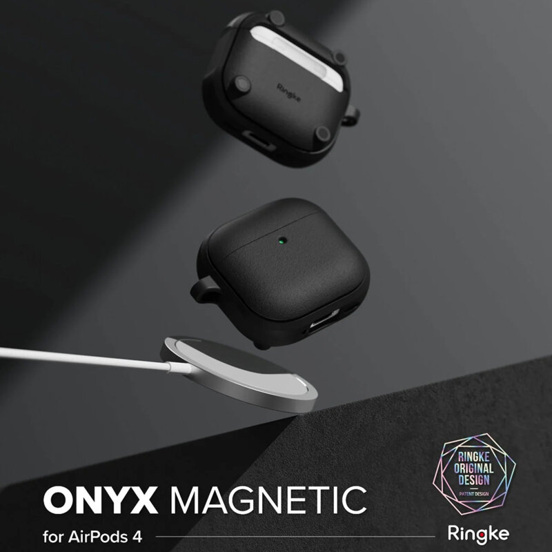 Husa AirPods 4 carabinera Ringke Onyx Magnetic, gri