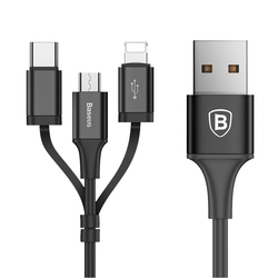 Cablu de date Micro USB/ USB-C/ Lightning Baseus Excellent - CA3IN1-ZY01 - Negru