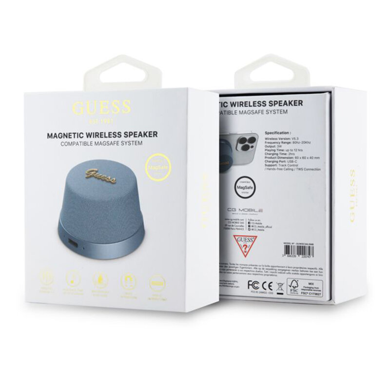 Boxa portabila Guess Bluetooth V5.3, TWS, 3W, albastru, GUWSC3ALSMB