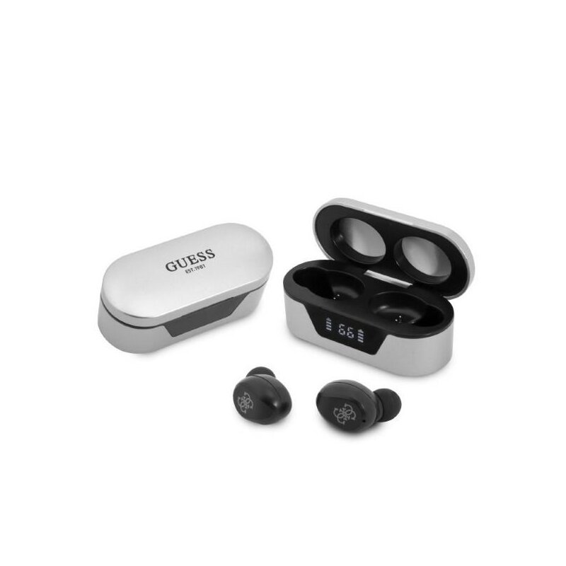 Casti Bluetooth cu afisaj digital Guess, argintiu, GUTWST31EG