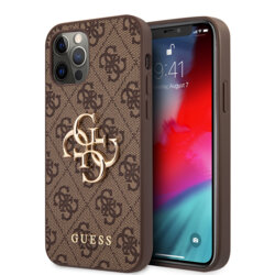 Husa originala Guess iPhone 12 Pro Hardcase 4G Big Metal Logo, maro, GUHCP12M4GMGBR