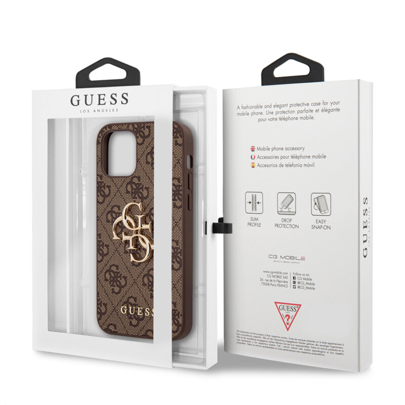 Husa originala Guess iPhone 12 Pro Hardcase 4G Big Metal Logo, maro, GUHCP12M4GMGBR