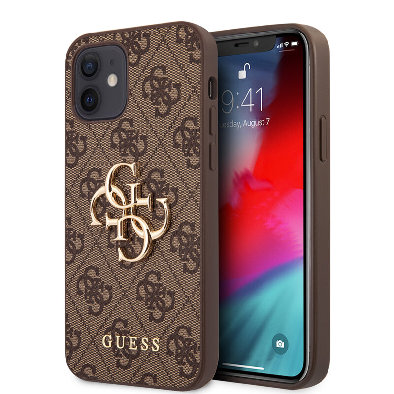 Husa originala Guess iPhone 12 Hardcase 4G Big Metal Logo, maro, GUHCP12M4GMGBR