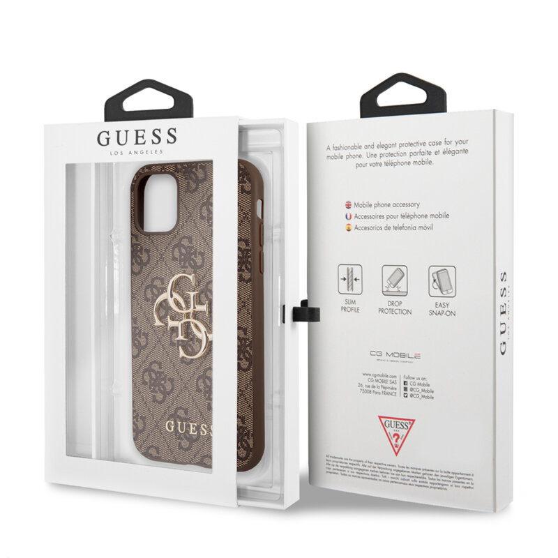 Husa originala Guess iPhone 11 Hardcase 4G Big Metal Logo, maro, GUHCN614GMGBR