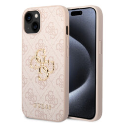 Husa iPhone 15 Guess Leather 4G Metal Logo, roz, GUHCP15S4GMGPI