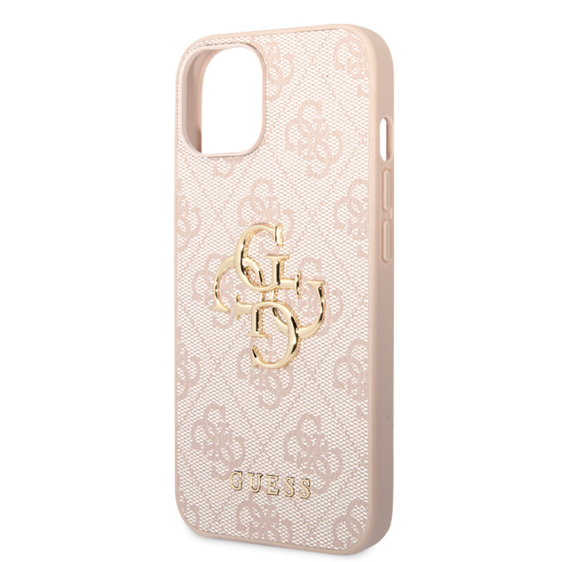 Husa iPhone 15 Guess Leather 4G Metal Logo, roz, GUHCP15S4GMGPI