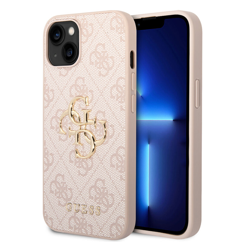 Husa iPhone 14 Guess Leather 4G Metal Logo, roz, GUHCP14S4GMGPI