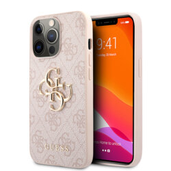Husa iPhone 13 Pro Guess Leather 4G Metal Logo, roz, GUHCP13L4GMGPI