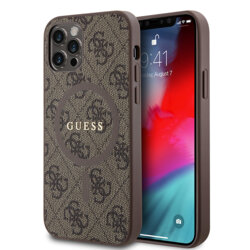 Husa iPhone 12 Pro Guess 4G Ring Classic Logo MagSafe, maro, GUHMP12MG4GFRW