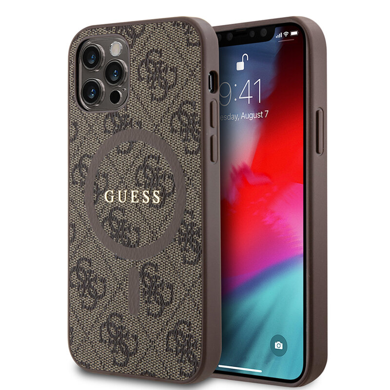 Husa iPhone 12 Pro Guess 4G Ring Classic Logo MagSafe, maro, GUHMP12MG4GFRW