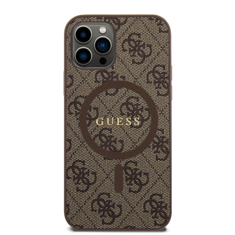 Husa iPhone 12 Pro Guess 4G Ring Classic Logo MagSafe, maro, GUHMP12MG4GFRW