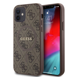 Husa iPhone 12 Guess 4G Ring Classic Logo MagSafe, maro, GUHMP12MG4GFRW