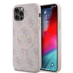 Husa iPhone 12 Pro Guess 4G Ring Classic Logo MagSafe, roz, GUHMP12MG4GFRP