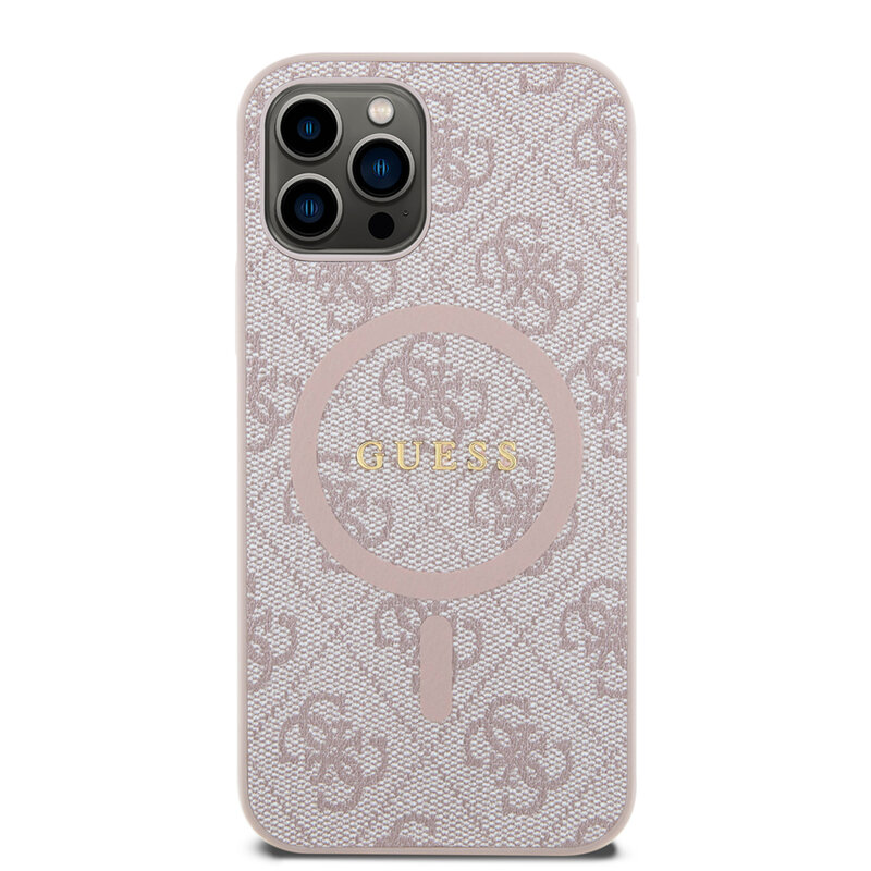 Husa iPhone 12 Pro Guess 4G Ring Classic Logo MagSafe, roz, GUHMP12MG4GFRP