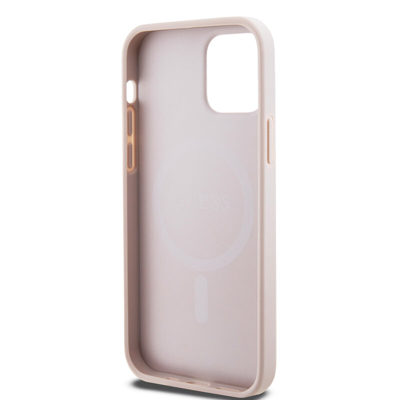 Husa iPhone 12 Pro Guess 4G Ring Classic Logo MagSafe, roz, GUHMP12MG4GFRP