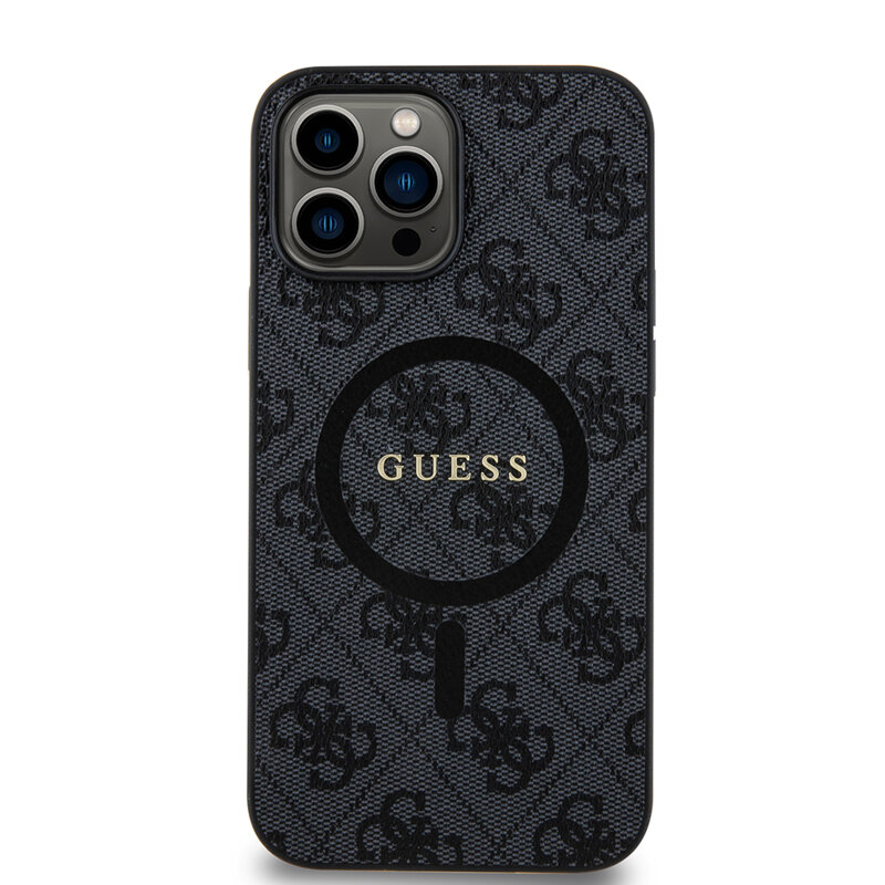 Husa iPhone 13 Pro Max Guess 4G Ring Classic Logo MagSafe, negru, GUHMP13XG4GFRK