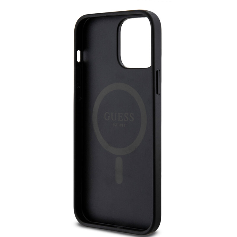 Husa iPhone 13 Pro Max Guess 4G Ring Classic Logo MagSafe, negru, GUHMP13XG4GFRK