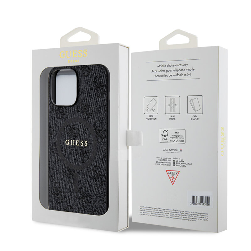 Husa iPhone 13 Pro Max Guess 4G Ring Classic Logo MagSafe, negru, GUHMP13XG4GFRK