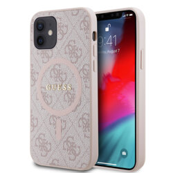 Husa iPhone 12 Guess 4G Ring Classic Logo MagSafe, roz, GUHMP12MG4GFRP