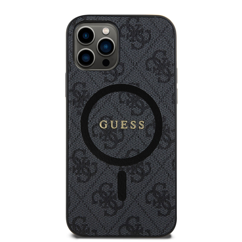 Husa iPhone 12 Pro Guess 4G Ring Classic Logo MagSafe, negru, GUHMP12MG4GFRK