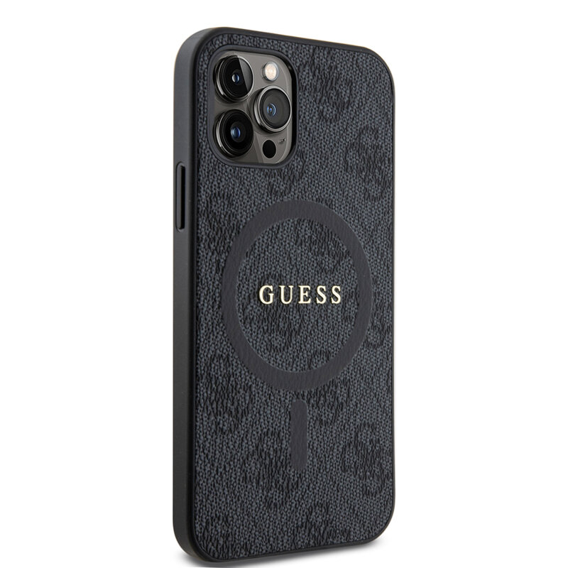 Husa iPhone 12 Pro Guess 4G Ring Classic Logo MagSafe, negru, GUHMP12MG4GFRK