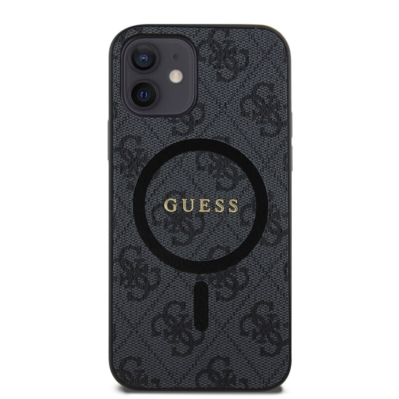 Husa iPhone 12 Guess 4G Ring Classic Logo MagSafe, negru, GUHMP12MG4GFRK