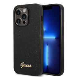 Husa Guess Glitter Script iPhone 14 Pro Max cu sclipici, negru, GUHCP14XHGGSHK