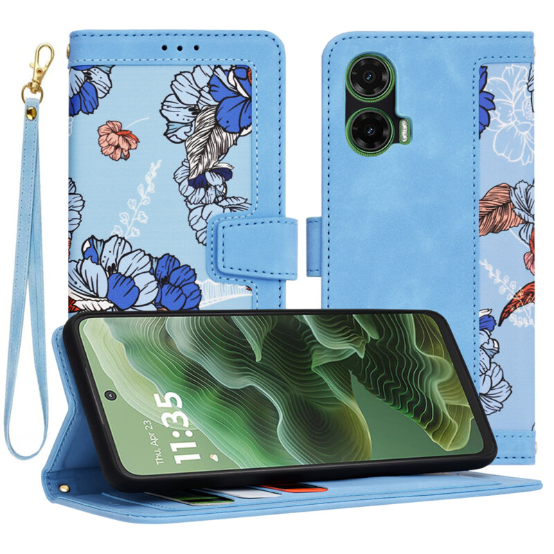 Husa personalizata fete Motorola Moto G35 Techsuit FlipCraft, bleu