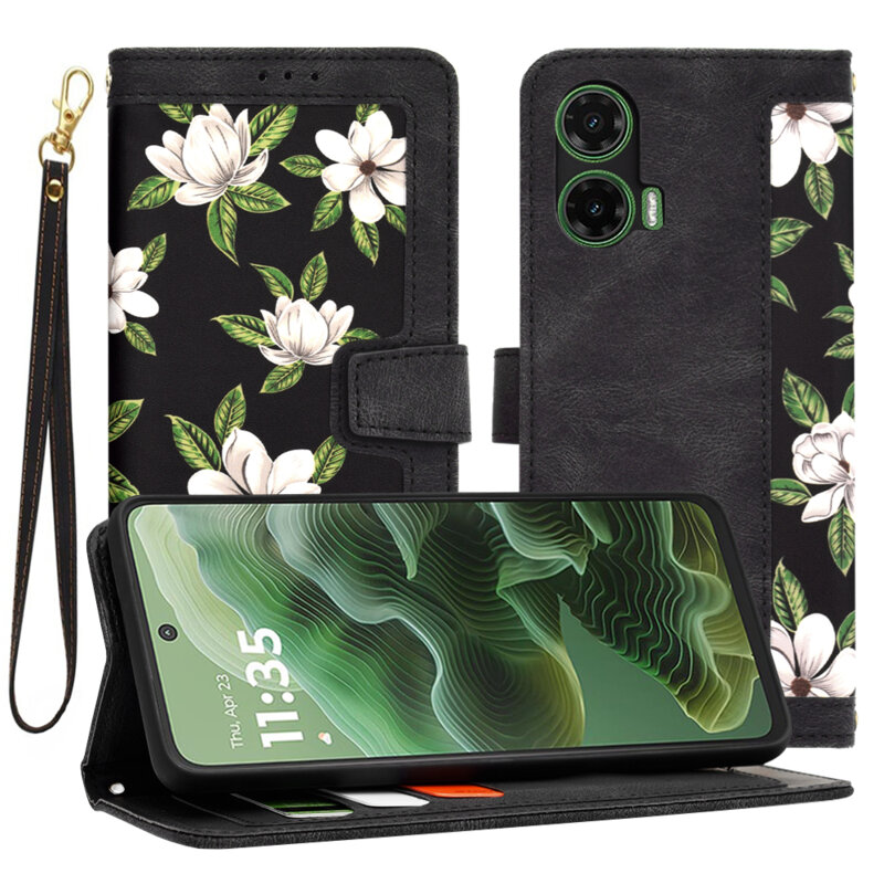 Husa personalizata fete Motorola Moto G35 Techsuit FlipCraft, negru