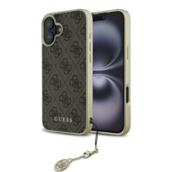 Husa originala Guess iPhone 16 Plus Hardcase 4G Charms Collection, maro, GUHCP16MGF4GBR