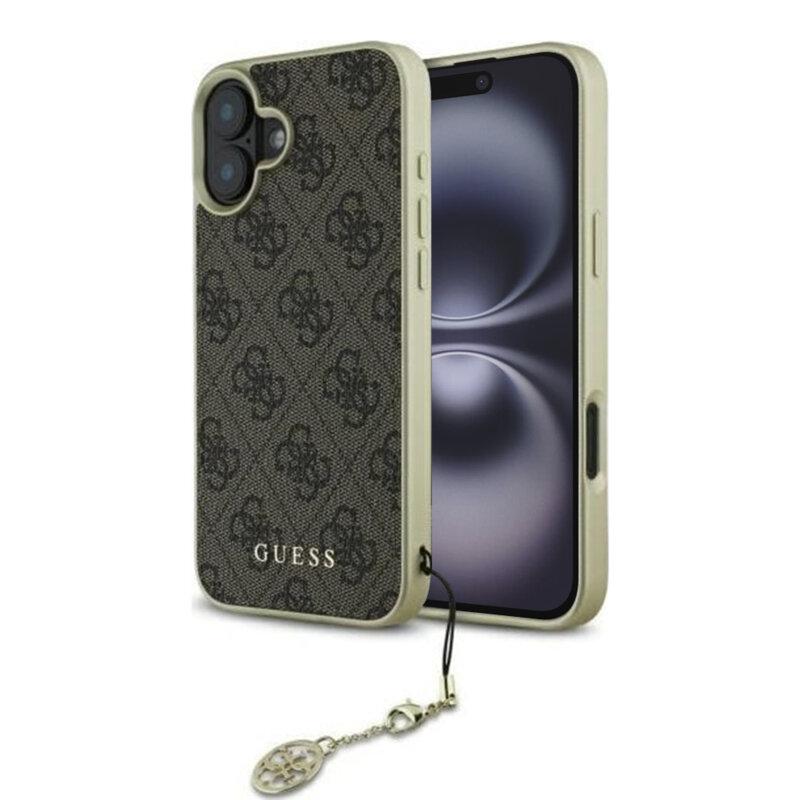 Husa originala Guess iPhone 16 Plus Hardcase 4G Charms Collection, maro, GUHCP16MGF4GBR