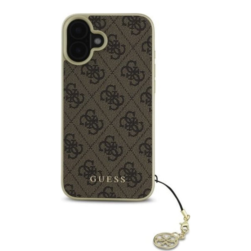 Husa originala Guess iPhone 16 Plus Hardcase 4G Charms Collection, maro, GUHCP16MGF4GBR