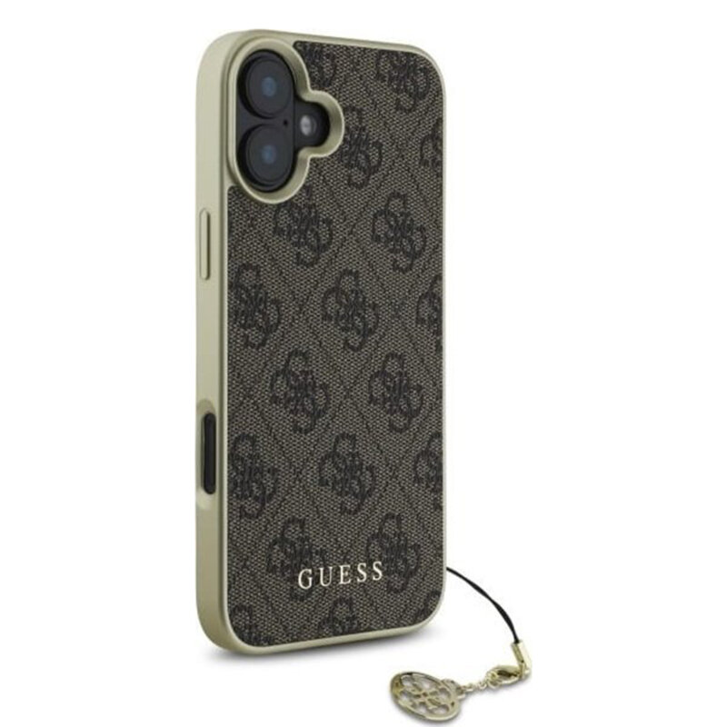 Husa originala Guess iPhone 16 Plus Hardcase 4G Charms Collection, maro, GUHCP16MGF4GBR