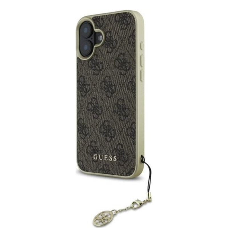 Husa originala Guess iPhone 16 Plus Hardcase 4G Charms Collection, maro, GUHCP16MGF4GBR
