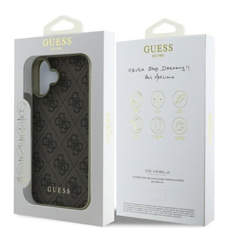 Husa originala Guess iPhone 16 Plus Hardcase 4G Charms Collection, maro, GUHCP16MGF4GBR