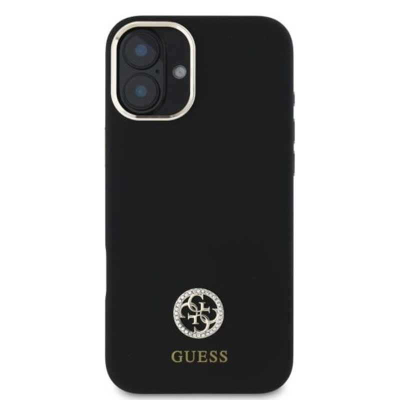 Husa Guess iPhone 16 Silicone Logo Strass 4G, negru, GUHCP16SM4DGPK