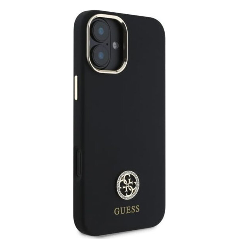 Husa Guess iPhone 16 Silicone Logo Strass 4G, negru, GUHCP16SM4DGPK