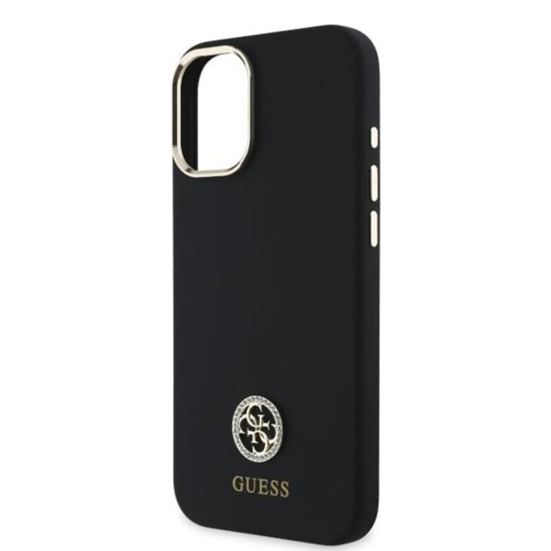 Husa Guess iPhone 16 Silicone Logo Strass 4G, negru, GUHCP16SM4DGPK