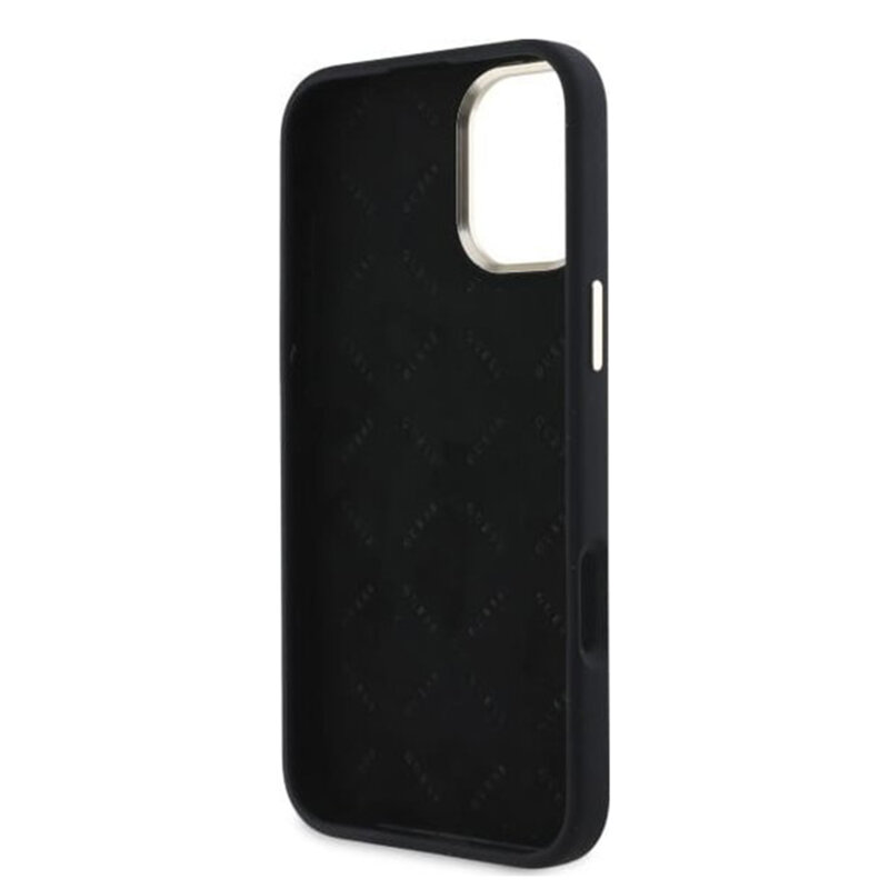 Husa Guess iPhone 16 Silicone Logo Strass 4G, negru, GUHCP16SM4DGPK