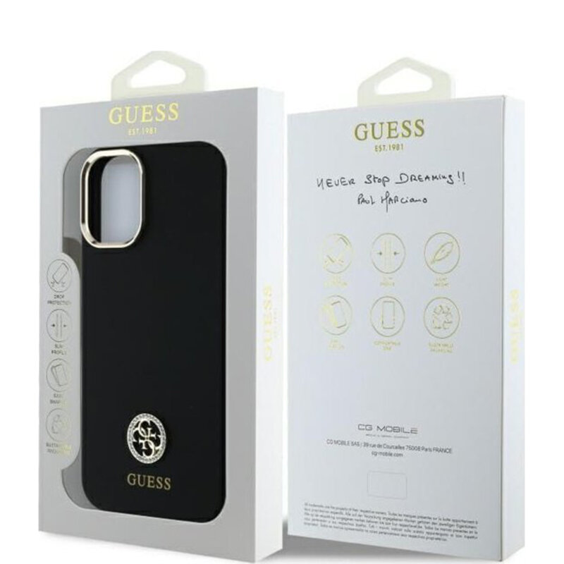 Husa Guess iPhone 16 Silicone Logo Strass 4G, negru, GUHCP16SM4DGPK