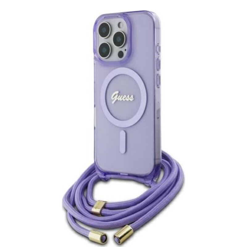 Husa Guess IML Crossbody Cord Script MagSafe iPhone 16 Pro, mov, GUHMP16LHCTSGNSU