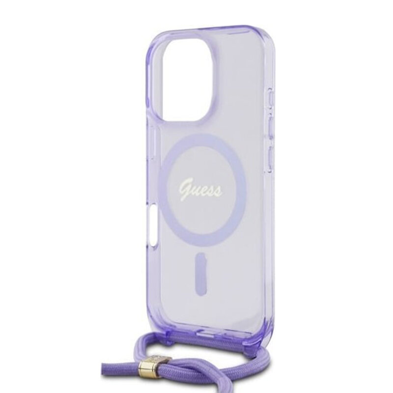 Husa Guess IML Crossbody Cord Script MagSafe iPhone 16 Pro, mov, GUHMP16LHCTSGNSU