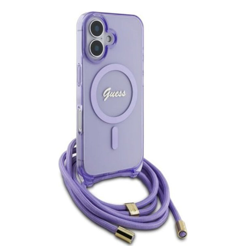 Husa Guess IML Crossbody Cord Script MagSafe iPhone 16, mov, GUHMP16SHCTSGNSU